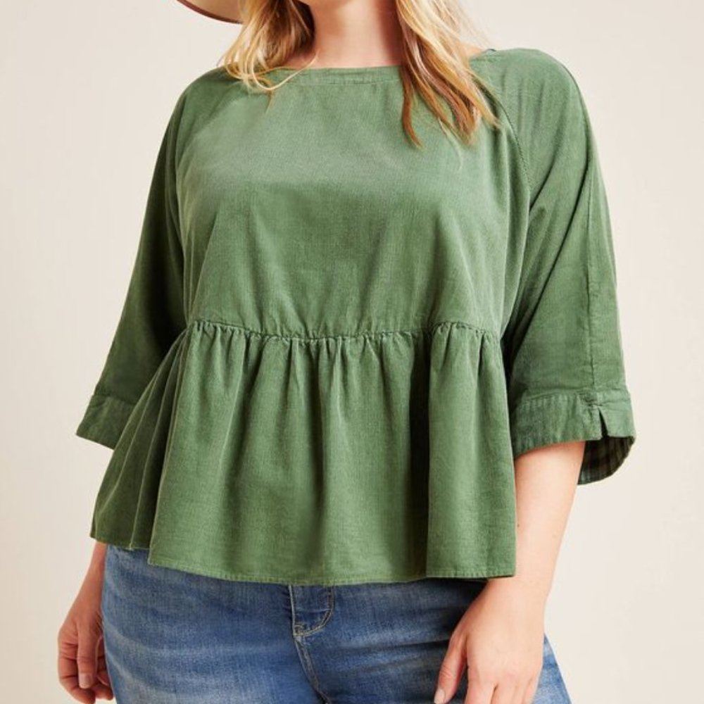 Anthropologie Maeve Green Babydoll corduroy top XL